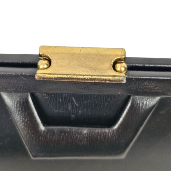 VNT 1970s black leather handbag purse snap lock frame fair condition - Picture 12 of 14